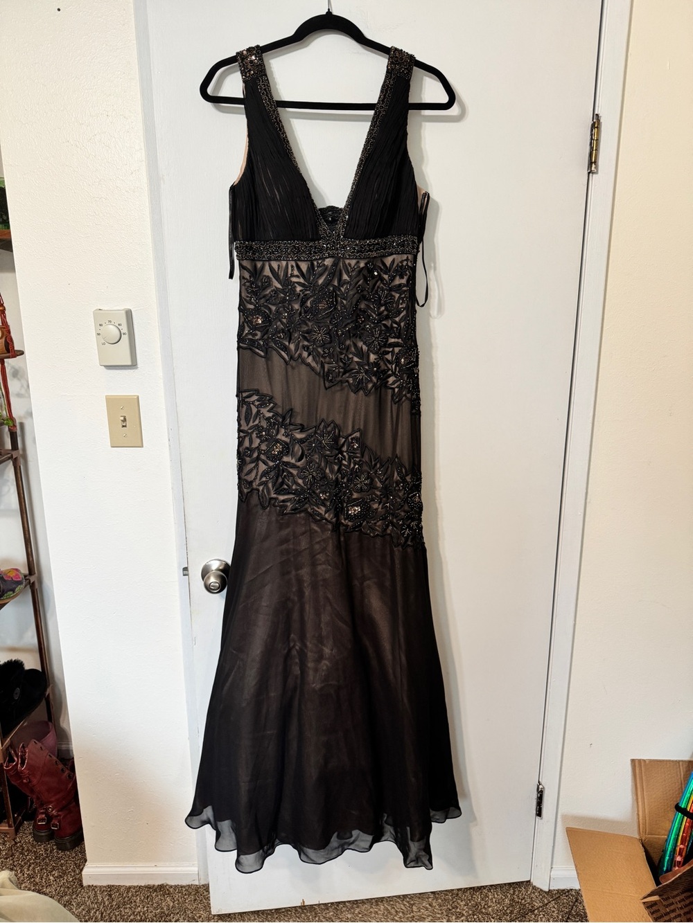 Vintage Sue Wong Black Beaded Embellished Maxi Dress